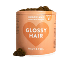 GLOSSY HAIR Verpackung mit Herzdesign für hochwertige Fellpflege und glänzendes Hundehaar.