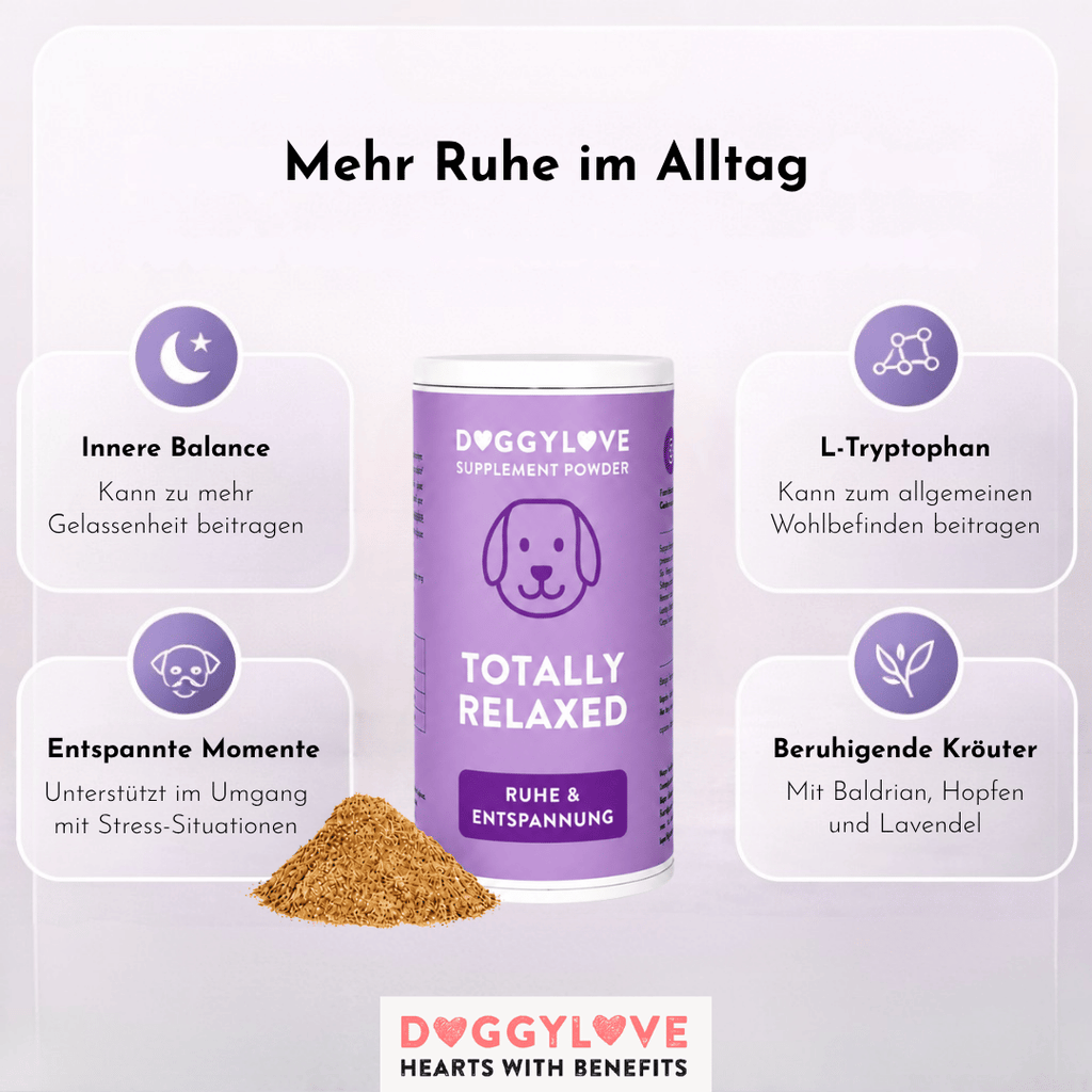 Totally Relaxed Pulver Detailansicht – DoggyLove Nahrungsergänzung gegen Stress beim Hund